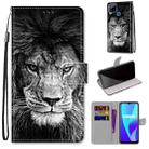 For OPPO Realme C15 / C12 / C25 / 7i (Global) / Narzo 20 / 30A Coloured Drawing Cross Texture Horizontal Flip PU Leather Case with Holder & Card Slots & Wallet & Lanyard(Black White Lion Head) - 1