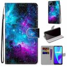 For OPPO Realme C15 / C12 / C25 / 7i (Global) / Narzo 20 / 30A Coloured Drawing Cross Texture Horizontal Flip PU Leather Case with Holder & Card Slots & Wallet & Lanyard(Purple Green Starry Sky) - 1