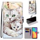 For Alcatel 3L 2021 Coloured Drawing Cross Texture Horizontal Flip PU Leather Case with Holder & Card Slots & Wallet & Lanyard(Big Cat Holding Kitten) - 1