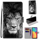 For Alcatel 3L 2021 Coloured Drawing Cross Texture Horizontal Flip PU Leather Case with Holder & Card Slots & Wallet & Lanyard(Black White Lion Head) - 1