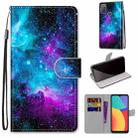 For Alcatel 3L 2021 Coloured Drawing Cross Texture Horizontal Flip PU Leather Case with Holder & Card Slots & Wallet & Lanyard(Purple Green Starry Sky) - 1