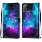 For Alcatel 3L 2021 Coloured Drawing Cross Texture Horizontal Flip PU Leather Case with Holder & Card Slots & Wallet & Lanyard(Purple Green Starry Sky) - 2