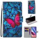 For Xiaomi Redmi K40 / K40 Pro / K40 Pro+ Coloured Drawing Cross Texture Horizontal Flip PU Leather Case with Holder & Card Slots & Wallet & Lanyard(Blue Red Butterfly) - 1