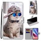 For Xiaomi Redmi K40 / K40 Pro / K40 Pro+ Coloured Drawing Cross Texture Horizontal Flip PU Leather Case with Holder & Card Slots & Wallet & Lanyard(Slant Hat Blue Mirror Cat) - 1