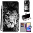 For Xiaomi Redmi Note 10 5G Coloured Drawing Cross Texture Horizontal Flip PU Leather Case with Holder & Card Slots & Wallet & Lanyard(Black White Lion Head) - 1