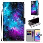 For Xiaomi Redmi Note 10 5G Coloured Drawing Cross Texture Horizontal Flip PU Leather Case with Holder & Card Slots & Wallet & Lanyard(Purple Green Starry Sky) - 1