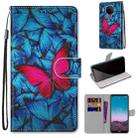 For Nokia 5.4 Coloured Drawing Cross Texture Horizontal Flip PU Leather Case with Holder & Card Slots & Wallet & Lanyard(Blue Red Butterfly) - 1