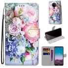 For Nokia 5.4 Coloured Drawing Cross Texture Horizontal Flip PU Leather Case with Holder & Card Slots & Wallet & Lanyard(Light Pink Bouquet) - 1
