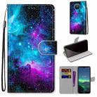 For Nokia 1.4 Coloured Drawing Cross Texture Horizontal Flip PU Leather Case with Holder & Card Slots & Wallet & Lanyard(Purple Green Starry Sky) - 1