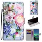 For Nokia 1.4 Coloured Drawing Cross Texture Horizontal Flip PU Leather Case with Holder & Card Slots & Wallet & Lanyard(Light Pink Bouquet) - 1