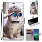 For Nokia 1.4 Coloured Drawing Cross Texture Horizontal Flip PU Leather Case with Holder & Card Slots & Wallet & Lanyard(Slant Hat Blue Mirror Cat) - 1