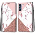 For Samsung Galaxy S21 FE Coloured Drawing Cross Texture Horizontal Flip PU Leather Case with Holder & Card Slots & Wallet & Lanyard(Pink Stone Texture) - 2