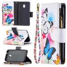 For Nokia C1 Plus Colored Drawing Pattern Zipper Horizontal Flip Leather Case with Holder & Card Slots & Wallet(Two Butterflies) - 1