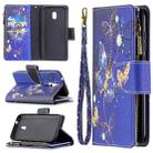 For Nokia C1 Plus Colored Drawing Pattern Zipper Horizontal Flip Leather Case with Holder & Card Slots & Wallet(Purple Butterfly) - 1