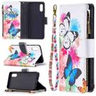For Samsung Galaxy A02 Colored Drawing Pattern Zipper Horizontal Flip Leather Case with Holder & Card Slots & Wallet(Two Butterflies) - 1