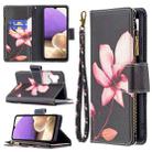 For Samsung Galaxy A32 4G Colored Drawing Pattern Zipper Horizontal Flip Leather Case with Holder & Card Slots & Wallet(Lotus) - 1