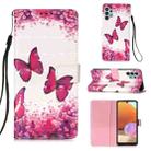 For Samsung Galaxy A32 4G (EU Version) 3D Painting Horizontal Flip Leather Case with Holder & Card Slot & Wallet & Lanyard(Rose Red Butterfly) - 1