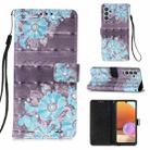 For Samsung Galaxy A32 4G (EU Version) 3D Painting Horizontal Flip Leather Case with Holder & Card Slot & Wallet & Lanyard(Blue Flower) - 1