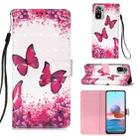 For Xiaomi Redmi Note 10S / Note 10 4G 3D Painting Horizontal Flip Leather Case with Holder & Card Slot & Wallet & Lanyard(Rose Red Butterfly) - 1