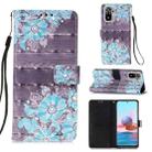 For Xiaomi Redmi Note 10S / Note 10 4G 3D Painting Horizontal Flip Leather Case with Holder & Card Slot & Wallet & Lanyard(Blue Flower) - 1