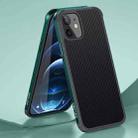 For iPhone 12 mini SULADA Luxury 3D Carbon Fiber Textured Shockproof Metal + TPU Frame Case (Dark Green) - 1