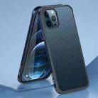 For iPhone 12 / 12 Pro SULADA Luxury 3D Carbon Fiber Textured Shockproof Metal + TPU Frame Case(Sea Blue) - 1