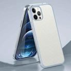 For iPhone 12 / 12 Pro SULADA Luxury 3D Carbon Fiber Textured Shockproof Metal + TPU Frame Case(Silver) - 1