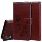 For Samsung Galaxy A02 (EU Version) Rose Embossed Horizontal Flip PU Leather Case with Holder & Card Slots & Wallet(Brown) - 1