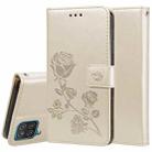 For Samsung Galaxy A12 Rose Embossed Horizontal Flip PU Leather Case with Holder & Card Slots & Wallet(Gold) - 1