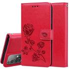 For Samsung Galaxy A52 5G / 4G Rose Embossed Horizontal Flip PU Leather Case with Holder & Card Slots & Wallet(Red) - 1