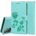 For Samsung Galaxy A52 5G / 4G Rose Embossed Horizontal Flip PU Leather Case with Holder & Card Slots & Wallet(Green) - 1