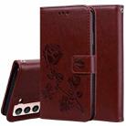 For Samsung Galaxy S21 5G Rose Embossed Horizontal Flip PU Leather Case with Holder & Card Slots & Wallet(Brown) - 1