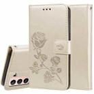 For Samsung Galaxy S21 5G Rose Embossed Horizontal Flip PU Leather Case with Holder & Card Slots & Wallet(Gold) - 1