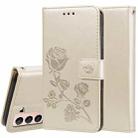 For Samsung Galaxy S21+ 5G Rose Embossed Horizontal Flip PU Leather Case with Holder & Card Slots & Wallet(Gold) - 1