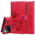 For Xiaomi Mi 11 Lite Rose Embossed Horizontal Flip PU Leather Case with Holder & Card Slots & Wallet(Red) - 1
