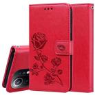 For Xiaomi Mi 11 Rose Embossed Horizontal Flip PU Leather Case with Holder & Card Slots & Wallet(Red) - 1