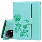 For Xiaomi Mi 11 Rose Embossed Horizontal Flip PU Leather Case with Holder & Card Slots & Wallet(Green) - 1