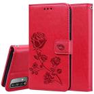 For Xiaomi Poco M3 Rose Embossed Horizontal Flip PU Leather Case with Holder & Card Slots & Wallet(Red) - 1