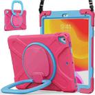 For iPad 9.7 inch (2018/2017) Silicone + PC Protective Case with Holder & Shoulder Strap(Rose red+Blue) - 1