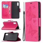 For Samsung Galaxy A02 Embossing Two Butterflies Pattern Horizontal Flip PU Leather Case with Holder & Card Slot & Wallet & Lanyard(Rose Red) - 1