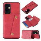 For OnePlus 9 Double Buckle PU + TPU Shockproof Magnetic Protective Case with Card Slot & Holder(Red) - 1