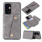 For OnePlus 9 Double Buckle PU + TPU Shockproof Magnetic Protective Case with Card Slot & Holder(Grey) - 1