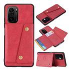 For Xiaomi Redmi K40 Double Buckle PU + TPU Shockproof Magnetic Protective Case with Card Slot & Holder(Red) - 1