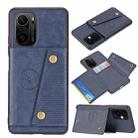 For Xiaomi Redmi K40 Double Buckle PU + TPU Shockproof Magnetic Protective Case with Card Slot & Holder(Blue) - 1