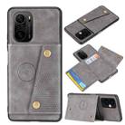 For Xiaomi Redmi K40 Double Buckle PU + TPU Shockproof Magnetic Protective Case with Card Slot & Holder(Grey) - 1