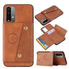 For Xiaomi Redmi Note 9 4G Double Buckle PU + TPU Shockproof Magnetic Protective Case with Card Slot & Holder(Brown) - 1