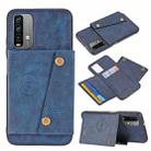 For Xiaomi Redmi Note 9 4G Double Buckle PU + TPU Shockproof Magnetic Protective Case with Card Slot & Holder(Blue) - 1
