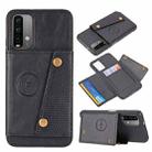 For Xiaomi Redmi Note 9 4G Double Buckle PU + TPU Shockproof Magnetic Protective Case with Card Slot & Holder(Black) - 1