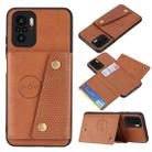 For Xiaomi Redmi Note 10 Double Buckle PU + TPU Shockproof Magnetic Protective Case with Card Slot & Holder(Brown) - 1