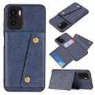 For Xiaomi Redmi Note 10 Double Buckle PU + TPU Shockproof Magnetic Protective Case with Card Slot & Holder(Blue) - 1